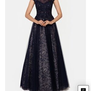 Xscape Navy Lace Maxi Dress